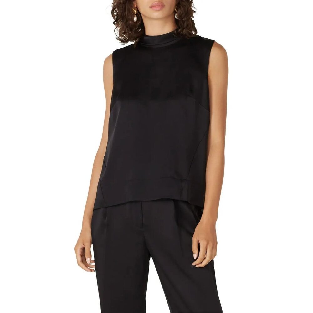 Jason Wu Satin Tie Back Sleeveless Top in Black 10 Womens Blouse